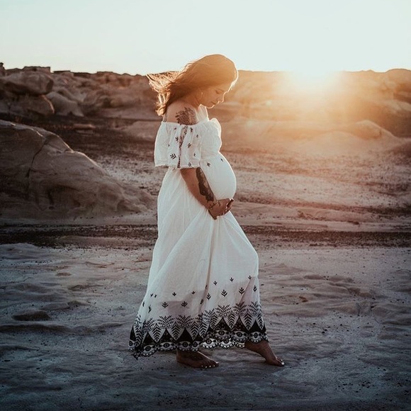 Off The Shoulder Maternity Maxi Dress - Picture 2 of 6